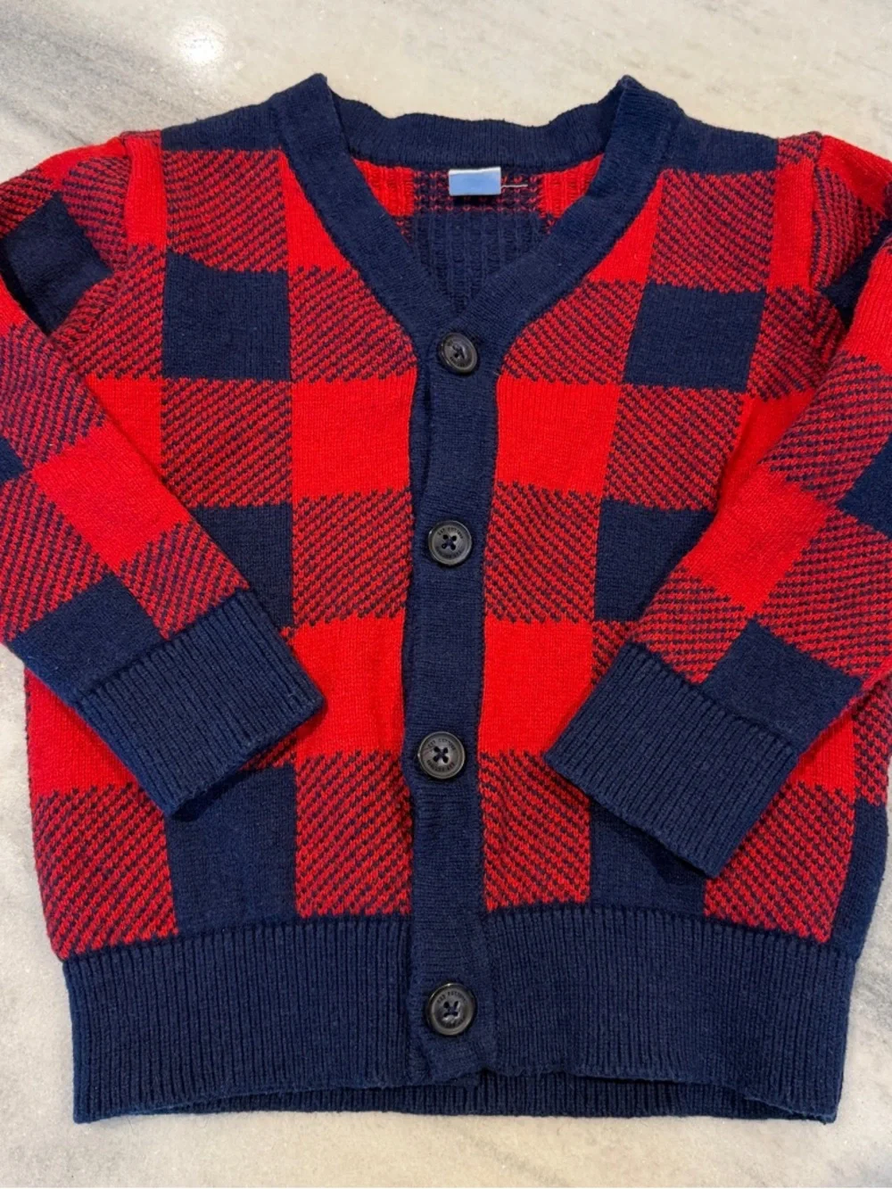 Baby Gap Toddler Sz 4 Cotton Nylon Wool Blend Red & Navy Checked Cardigan V-neck